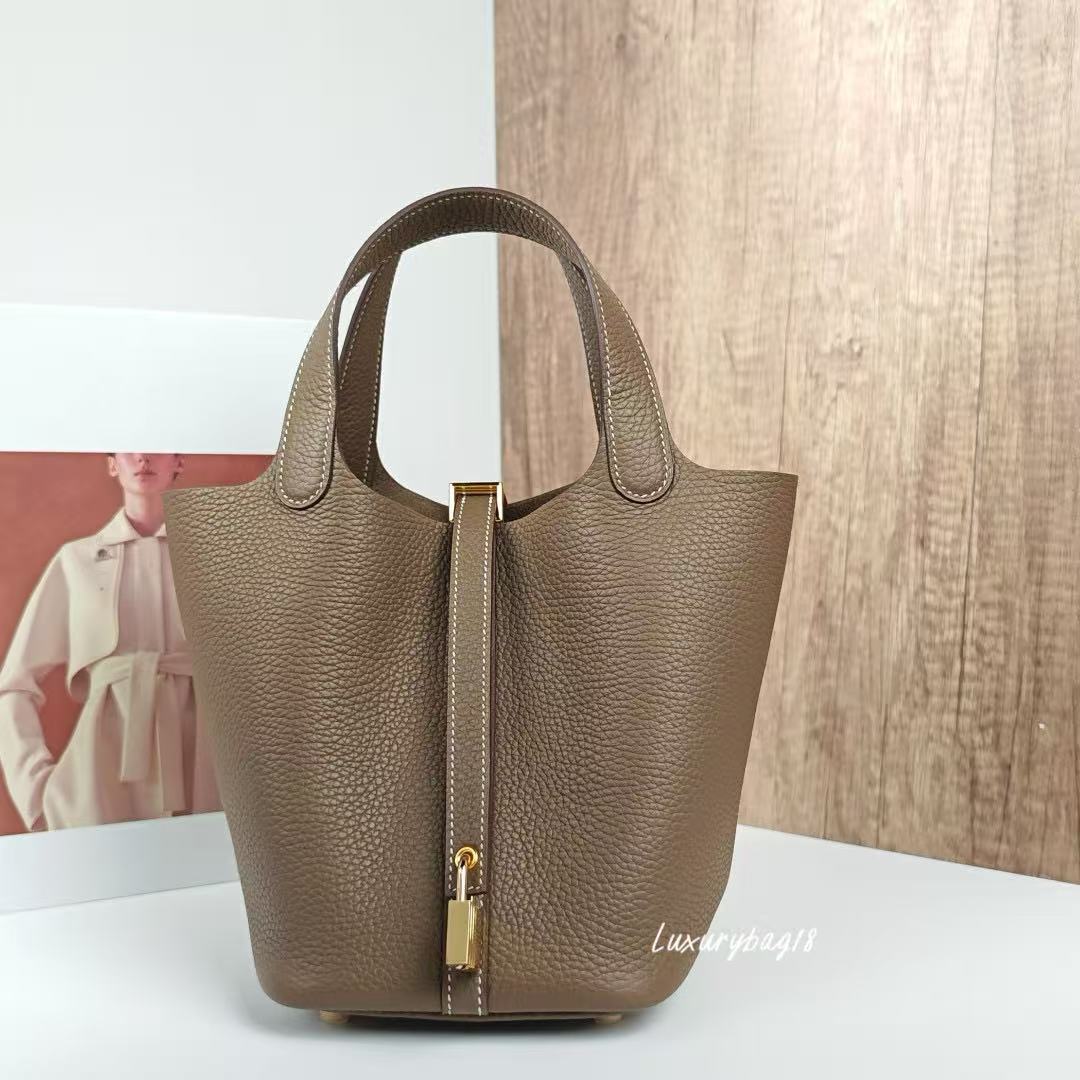 10A mirror finish tote bag bucket bag designer handbag womens tote bag 18cm handmade sewing classic togo Leather wallet Lock design