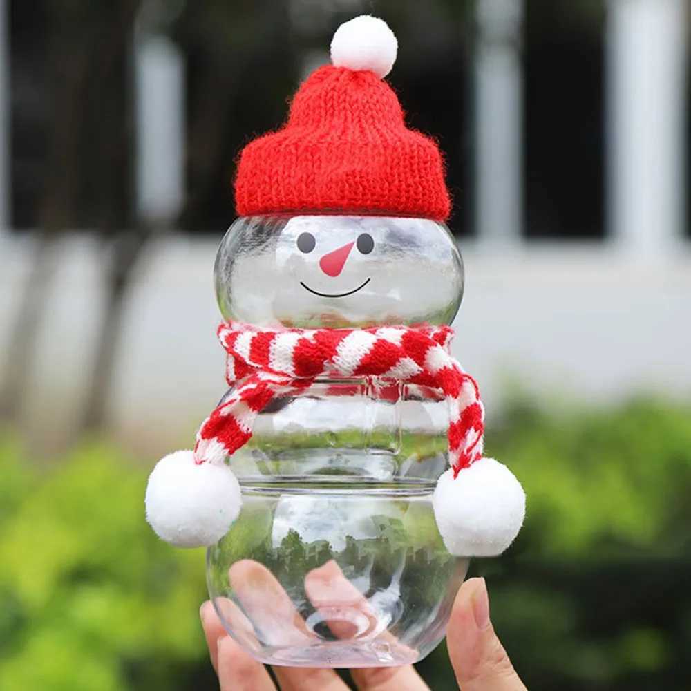 10pcs 500ML Cute Snowman Cold Drink Juice Cup Sweet Jar Box Thick Plastic Christmas Candy Jars Snacks Storage Bottle With Lids X251122