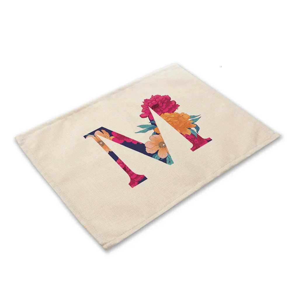 2pcs Flower 26 Initial Name Letter Cotton Linen Pad Dining Table Mats Cup Mat Pattern Kitchen Placemat 3040cm HomeDecor C251122