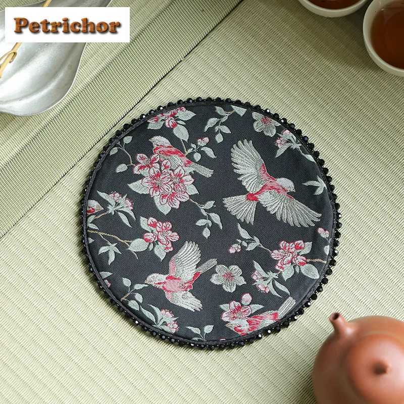 Bird Butterfly Language Double-sided Tea Table Mats Luxury Drink Coaster Dinner Table Cloth Mat Tea Ceremony Equipment Ornaments C251122