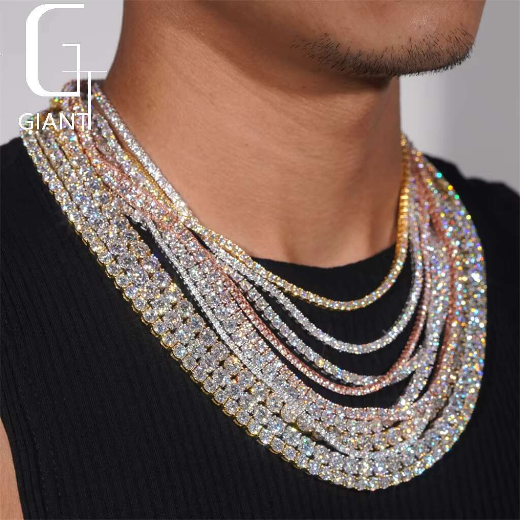 Bulk Stock Hip Hop Iced Out Jewelry 925 Sterling Silver VVS1 2mm 3mm 4mm 5mm 6.5mm Moissanite Diamond Cluster Tennis Bracelet