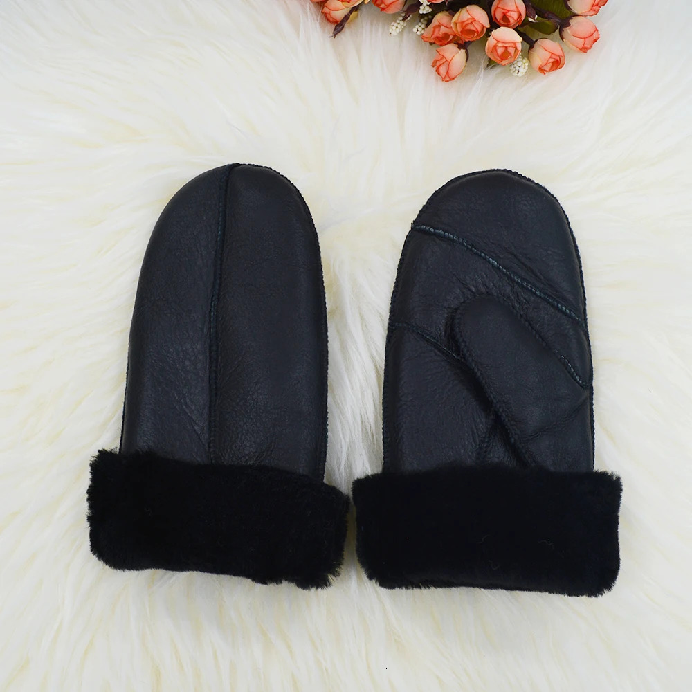High Quality Women Sheepskin Mittens Winter Keep Warm Leather Gloves Real Thick Fur Womens gloves 251114