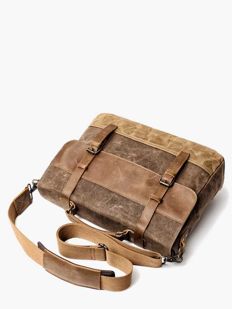 Oil wax canvas handbag mens waterproof shoulder bag retro canvas leather briefcase 14 inch laptop messenger bag W250422
