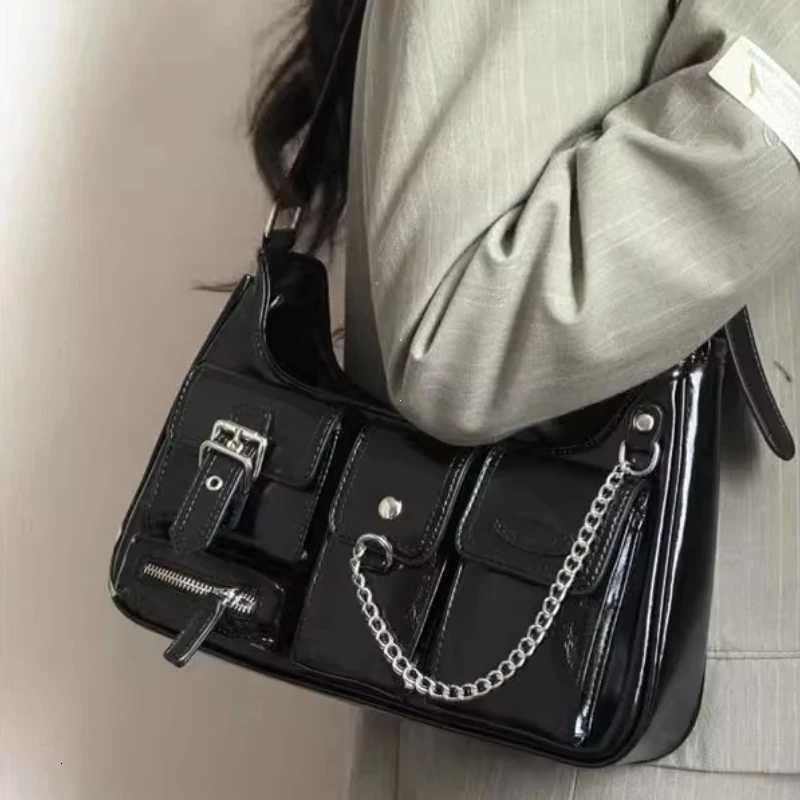 Y2k Womens Shoulder Bag Harajuku Fashion Gothic Casual Black Chains Handbag Hot Girls Pu Leather Ladies Motorcycle Bag SacT251122
