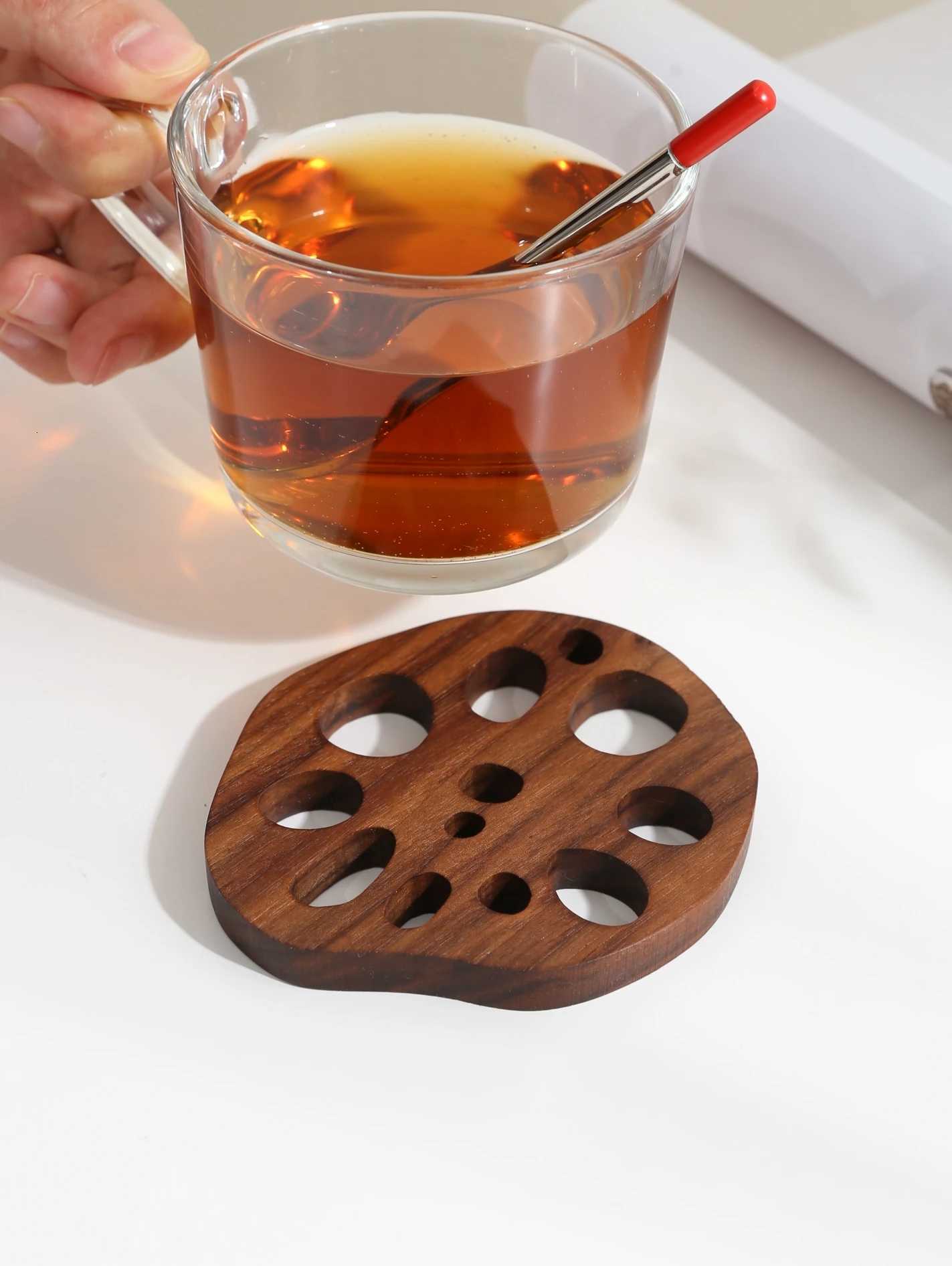 Black Walnut Lotus Root Slices Solid Wood Coaster Creative Mark Insulation Pad Anti Scalding Wooden Teacup Pad C251122