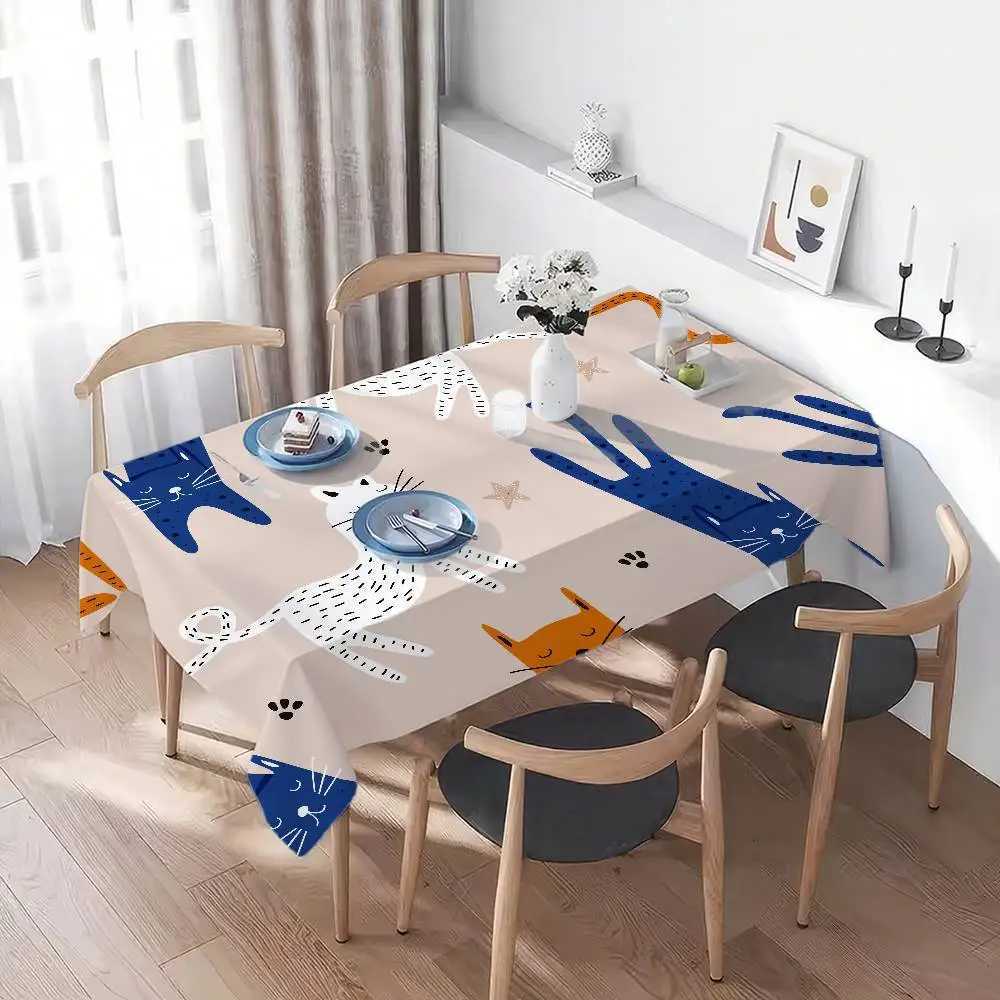Cute Cartoon Dinosaur/Cat/Rabbit Rectangular Tablecloth - Stain-Resistant For Kitchen Coffee Tables Daily Use C251122