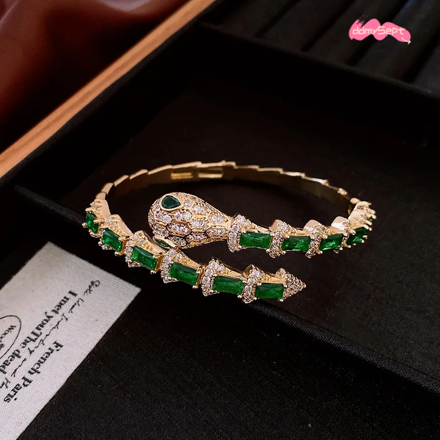 Brand Designer K Real Gold Plated Zircon Snake Shape Open Light Luxury High End Feel Bracelet Niche Versatile Jewelry Wholesale For Women H11.21 ddmys