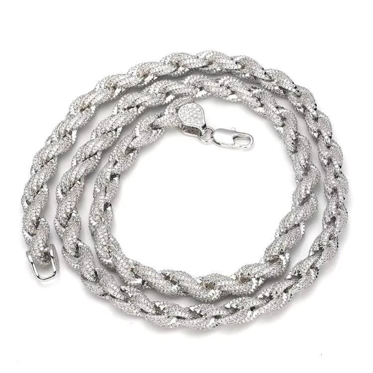 Full Iced Out Hip Hop Jewelry Moissanite Rope Chain Necklace Sterling Silver 8mm Twisted Diamond Rope Chain