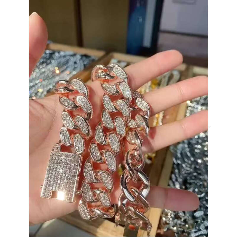 Men's Hip Hop Fashion Large Size Ice Zinc sterling silver Cuban Chain Gold Plated Pearl Religious Party Gift