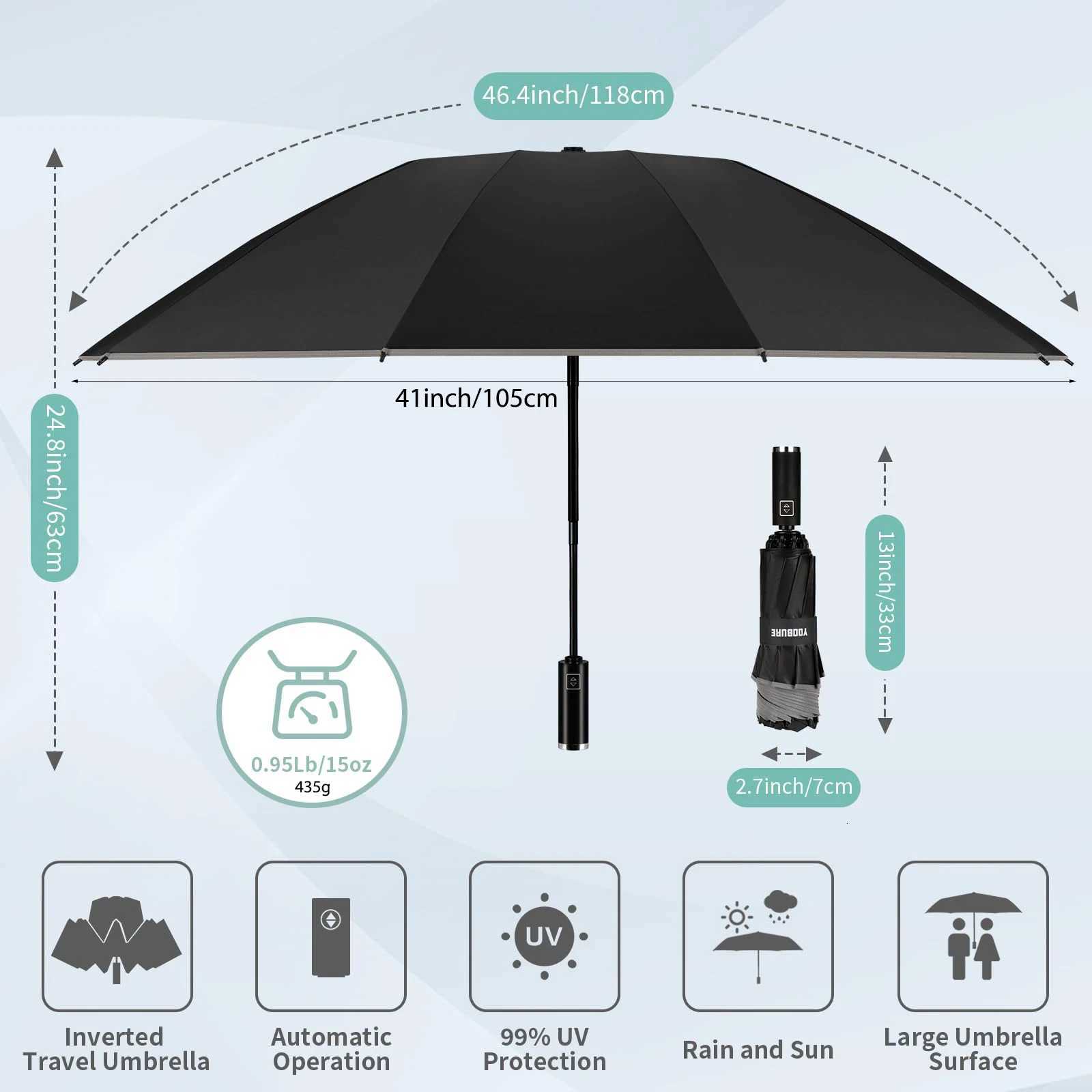 10 Ribs Inverted Automatic Umbrella for Rain Windproof Umbrella with Reflective Strip Fold Sun Compact UV Umbrella for Women MenM251122