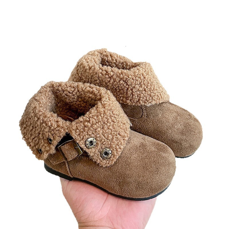 New designer shoes retro foldable suede boots winter new Korean girls wool lined cotton boots midsole Martin boots