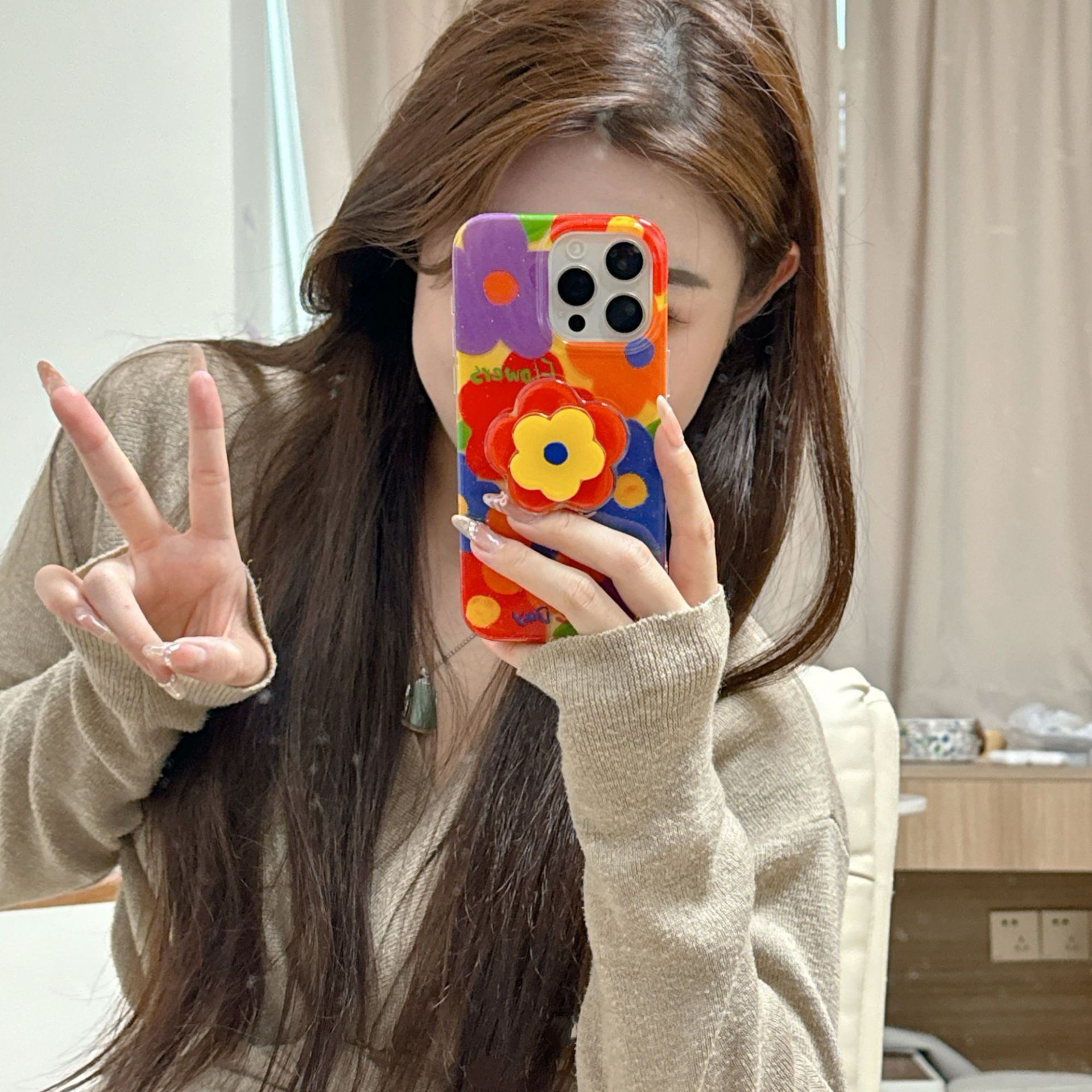 Oil Painting Colorful Flowers Phone Case Compatible iPhone 16/15 Pro Max Stand Full Coverage Protective Case for Women