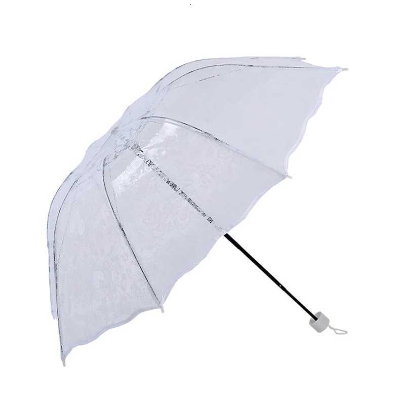 Three Fold Transparent Princess Women Rain Umbrella Romantic Lace Heart Print Thicken PVC Clear Umbrellas Lovers Girls GiftsM251122