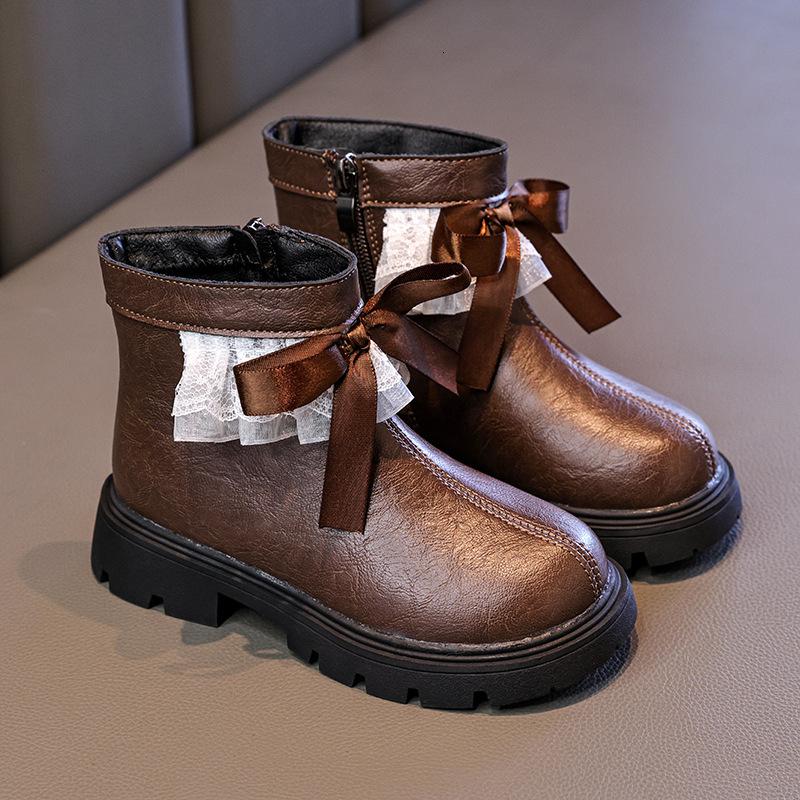 New designer shoes Girls Autumn Winter New British Style Little Girl Lace Edge Bow Martin Boots Fashionable Warm Versatile