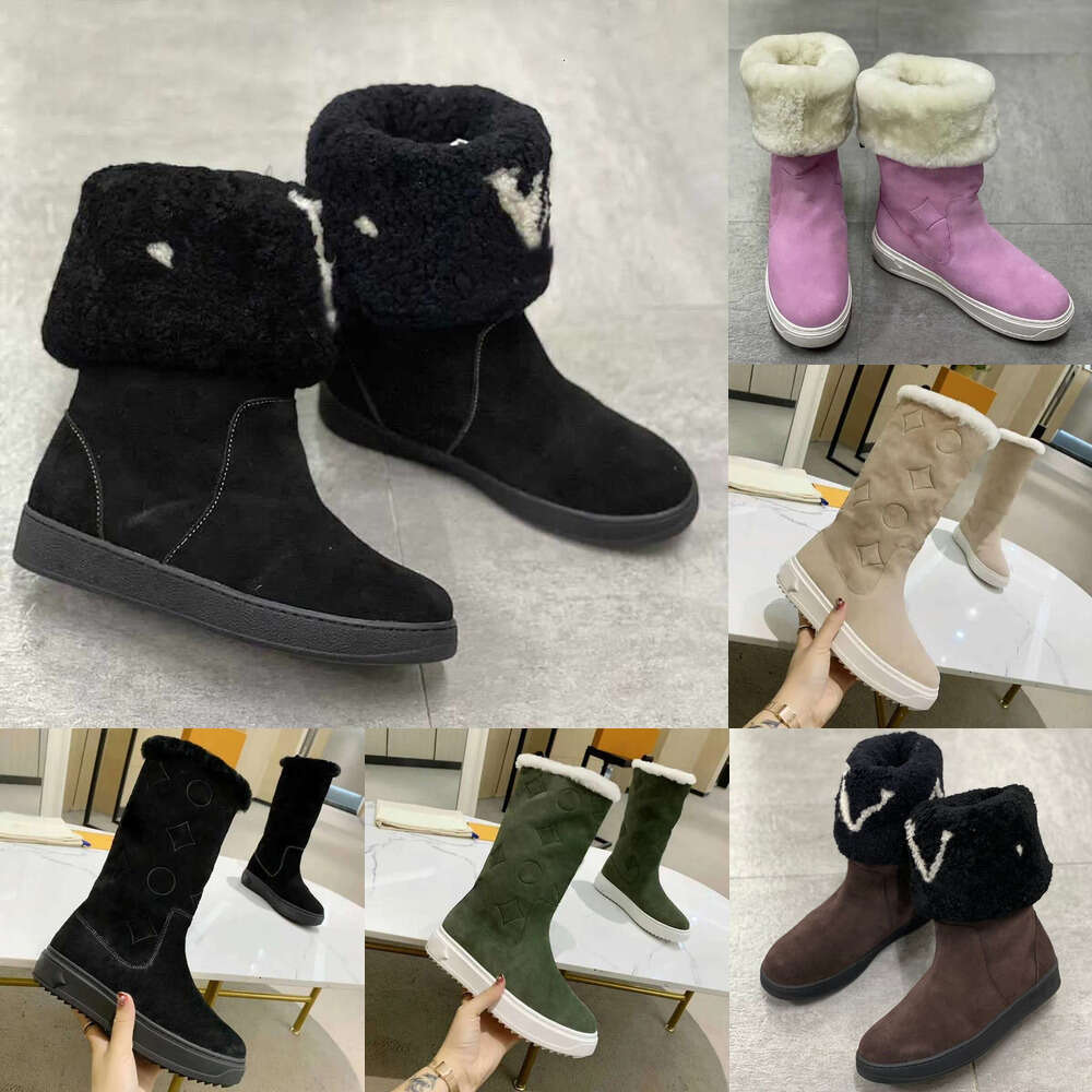 Snow boots Luxury Designer Shoes Women Winter Platform flat anti slip fluffy suede leather Warm Casual Fashion Ski boots half Boots outdoor shoe womens Sneakers shoe