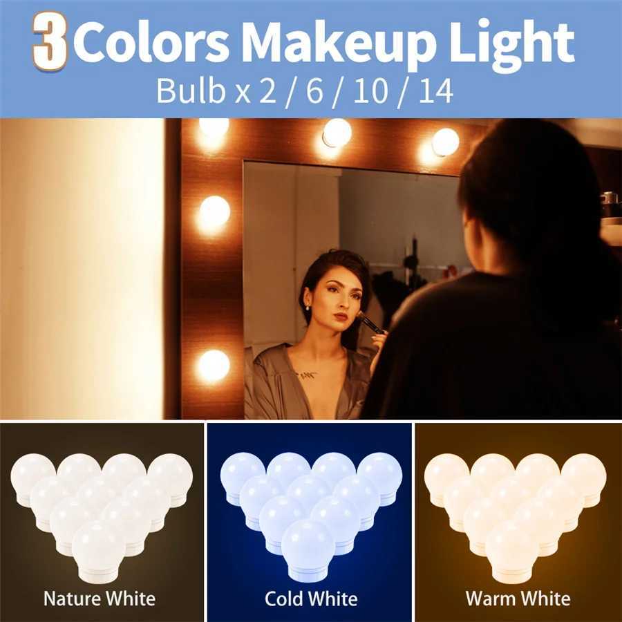 3 Colors USB Makeup Mirror Lamp Led Professional Touch Dimming Dressing Table Vanity Lights 14 Bulbs Fill-in Light for Bathroom M251122