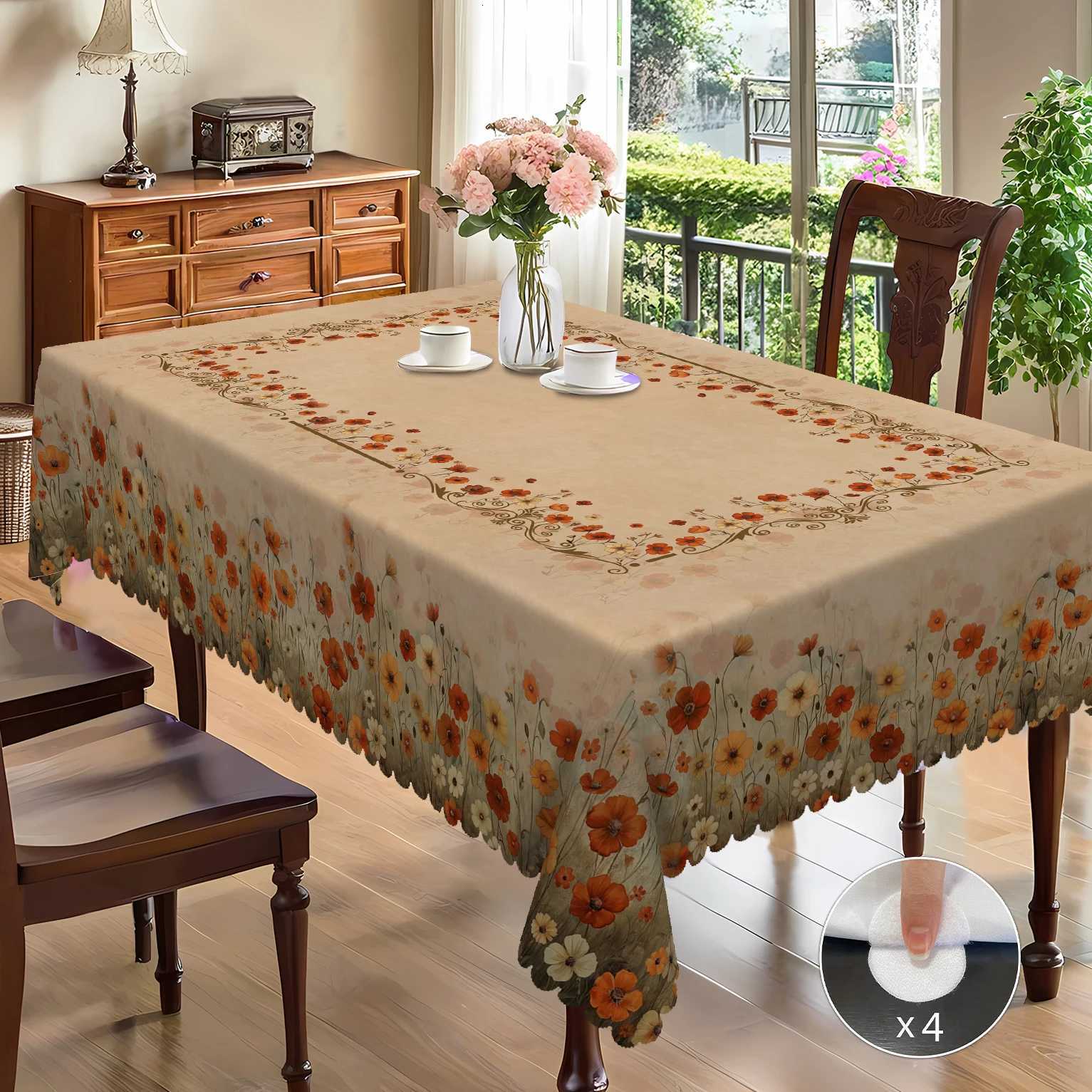 1 Piece of Autumn Themed Flower Pattern Tablecloth with 4 Tablecloths Rectangular and Round Tablecloths for Autumn Themed Edge Embossing Process C2511