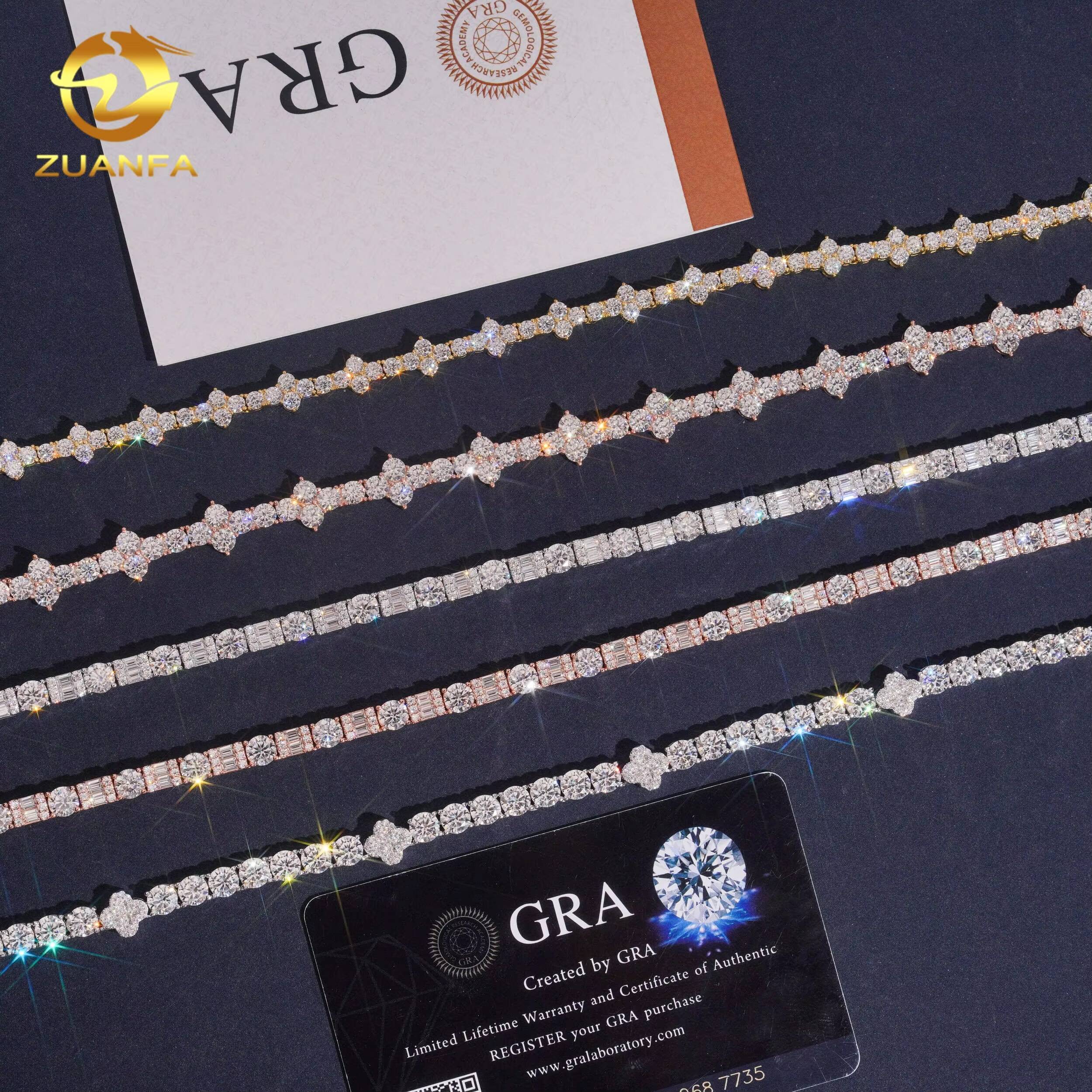 Hot Sale High Quality Fashion Hip Hop Cross Clover 925 Silver Moissanite Tennis Chain Necklace