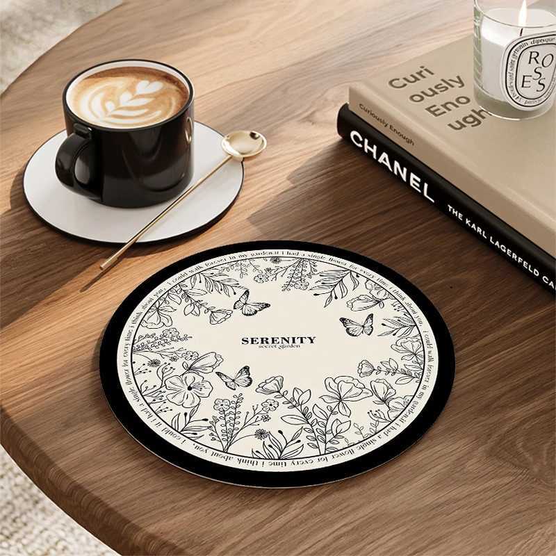luxery Printed American Round Dining Table Mat In Black And White Color Waterproof Heat-Resistant Dining Mat Indoor Decoration Cup Mat C251122