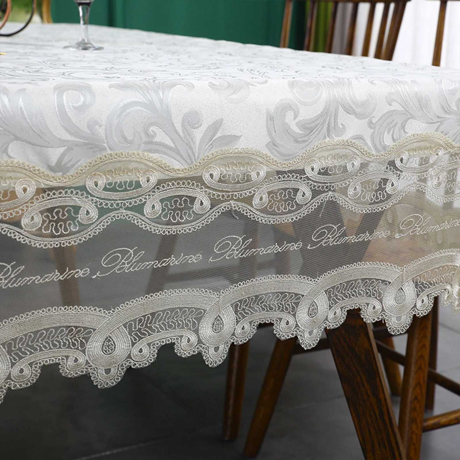 Battilo Luxury Tablecloth White Rectangle Table Cloth Lace Patchwork Waterproof Table Cover For Dining Table Kitchen Cloth Decor C251122