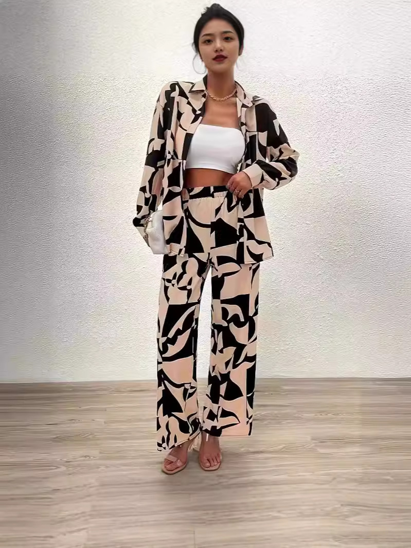 Spring and Summer 2023 New Ice Pamas Women's Long-sleeved Silk Lapel Home Suit Fashionable Ins Style