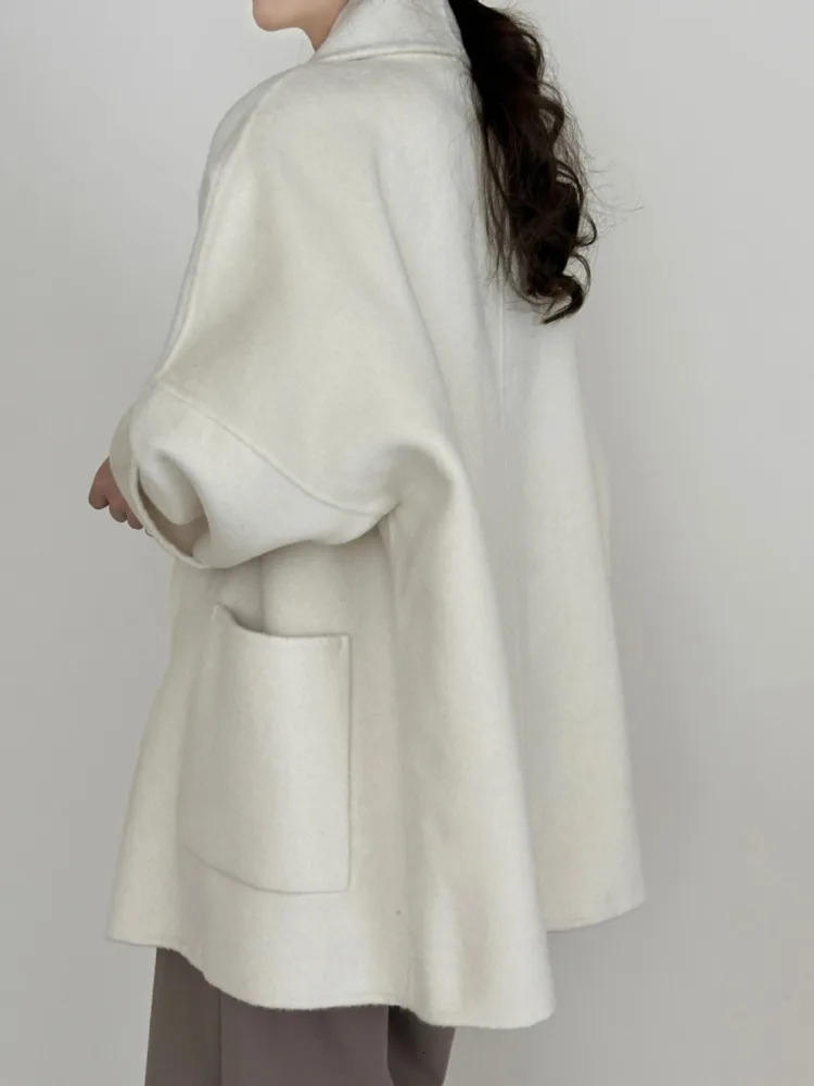 ZMEENNA Womens Woolen Blend Short Coat Oversized Lapel Pockets Long Sleeve Warm Winter Outerwear Casual Cardigan ZM4160 251112