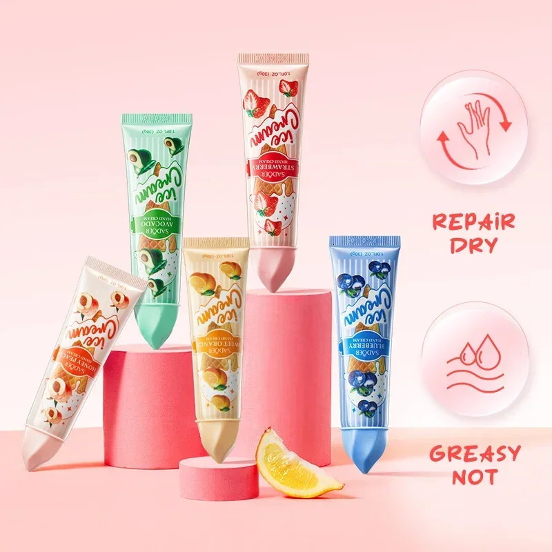 5pcsset SADOER Fruit Ice Cream Hand Moisturizing Nourishing Brightening Hydrating Creams Hands Skin Care Products 251103