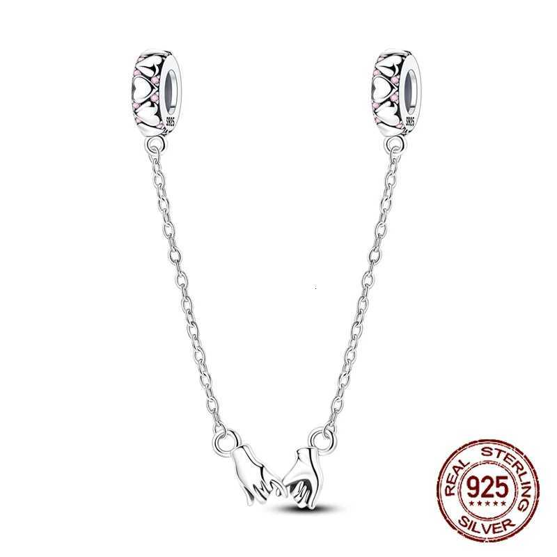 Hand in Hand Rubber Stopper Safety Chain Charms 925 Sterling Silver Dangle Pendant Fit Bangle Bracelet Necklace DIY JewelryT251122
