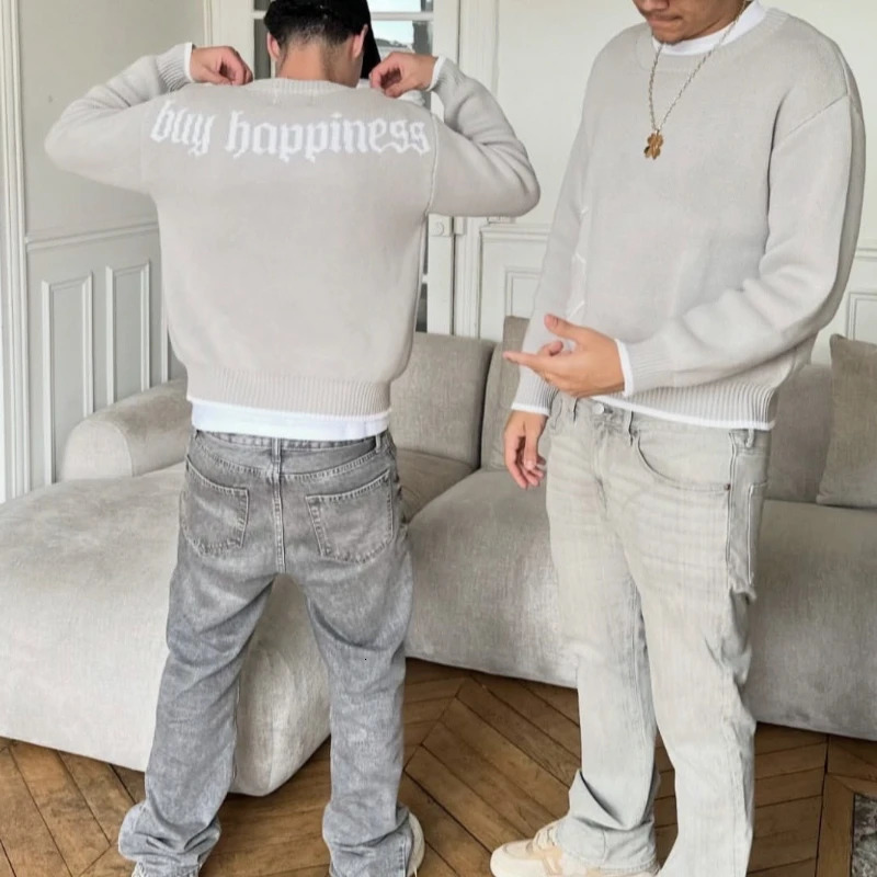 Men Gray Money Sign Sweater Y2k American Dollar Knit Pullover Vintage Classic Streetwear Warm Winter Crewneck Top Casual Fashion 251120