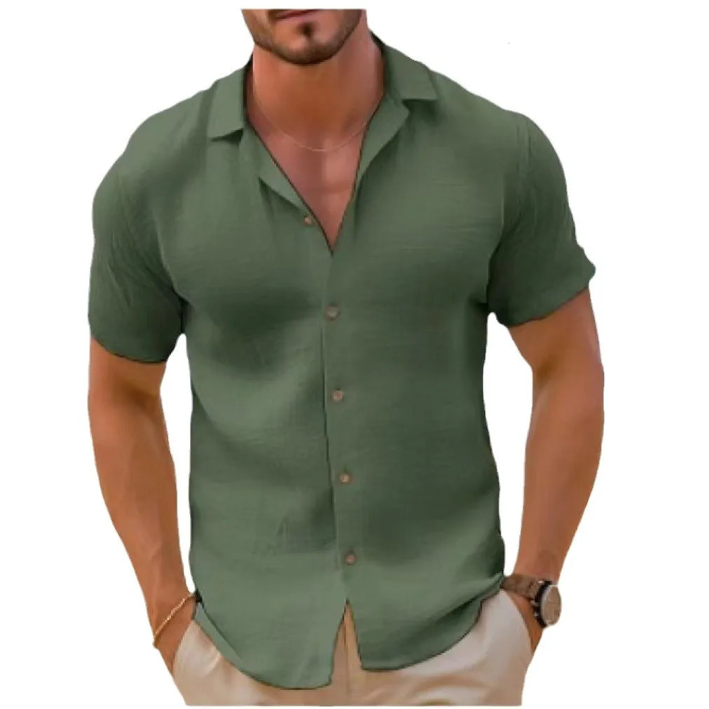 Summer Mens Shirt Short-sleeved Button-down Lapel White Top Casual Simple Black Blouses for Male 250421