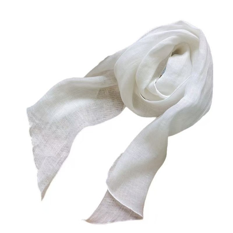 K470 100% pure linen solid color scarf Spring and summer new light breathable fashion all-match scarf small neck scarf for women