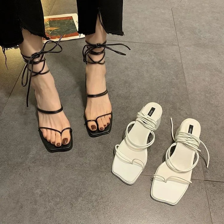 Womens Fashion Sandals Square Head Cross Straightening Soft soled Roman Shoes Anti slip Fairy 250421BJ