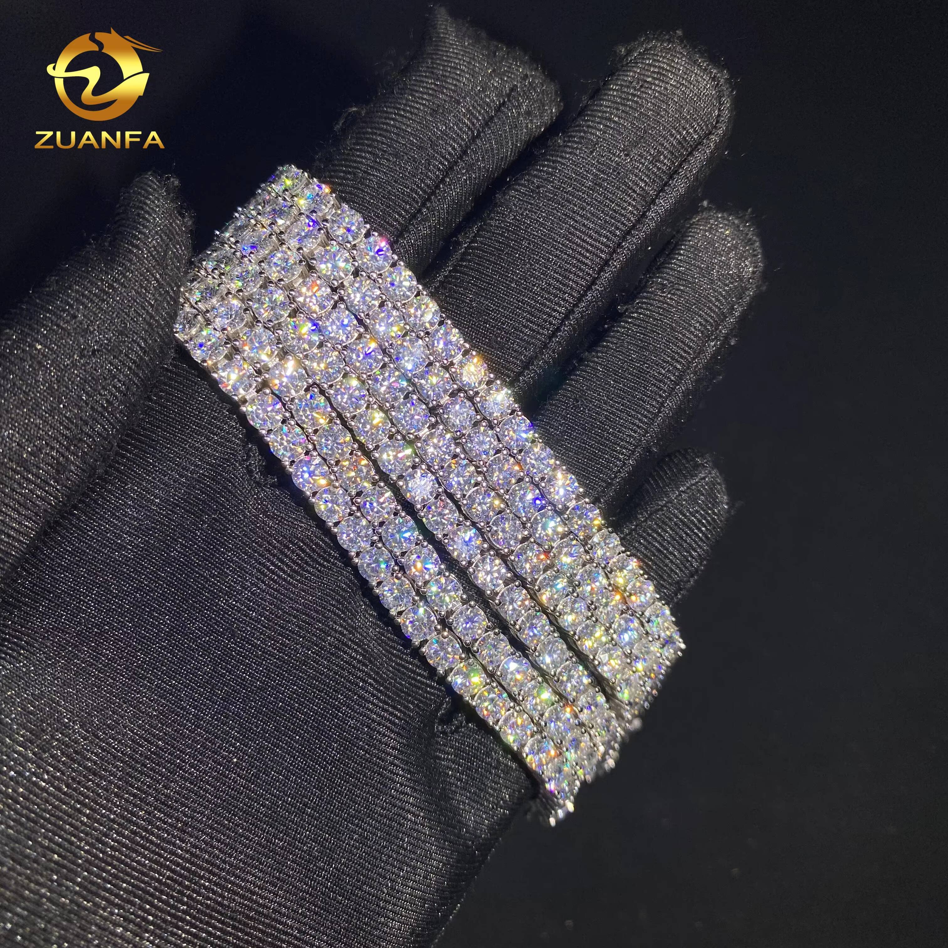 Fast Shipping Hot Sale 925 Sterling Silver Hip Hop Jewelry Iced Out Tennis Chain 4mm Diamond VVS Moissanite Tennis Bracelet