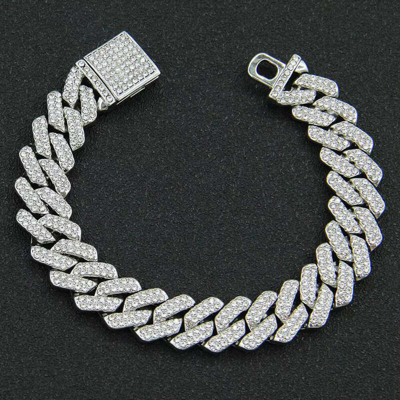 Fashion Gold-Plated Zinc sterling silver Rhinestone Cuban Chain Necklace Men's Hip-Hop Accessories Children's Gift