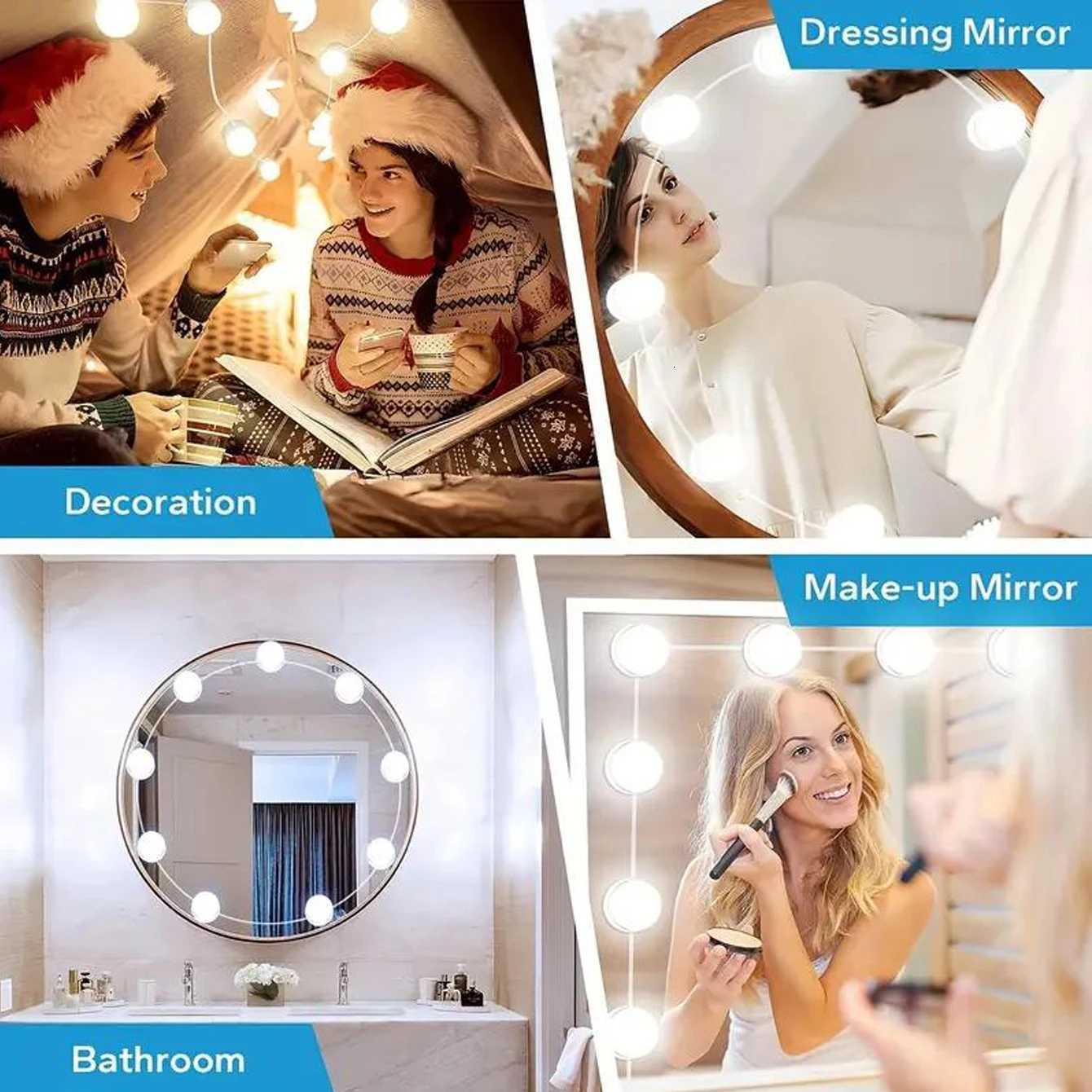 Versatile LED Makeup Mirror Lights Kit - 3-Color Mode Dimmable USB-Powered - Ideal for Bathroom Vanity Display Cabinet Bar M251122