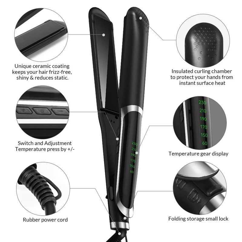 2-in-1 Salon Grade Ceramic Plate Hair Straightener with LCD Display Tourmaline and Infrared Electric for Household Hotel UseT251122