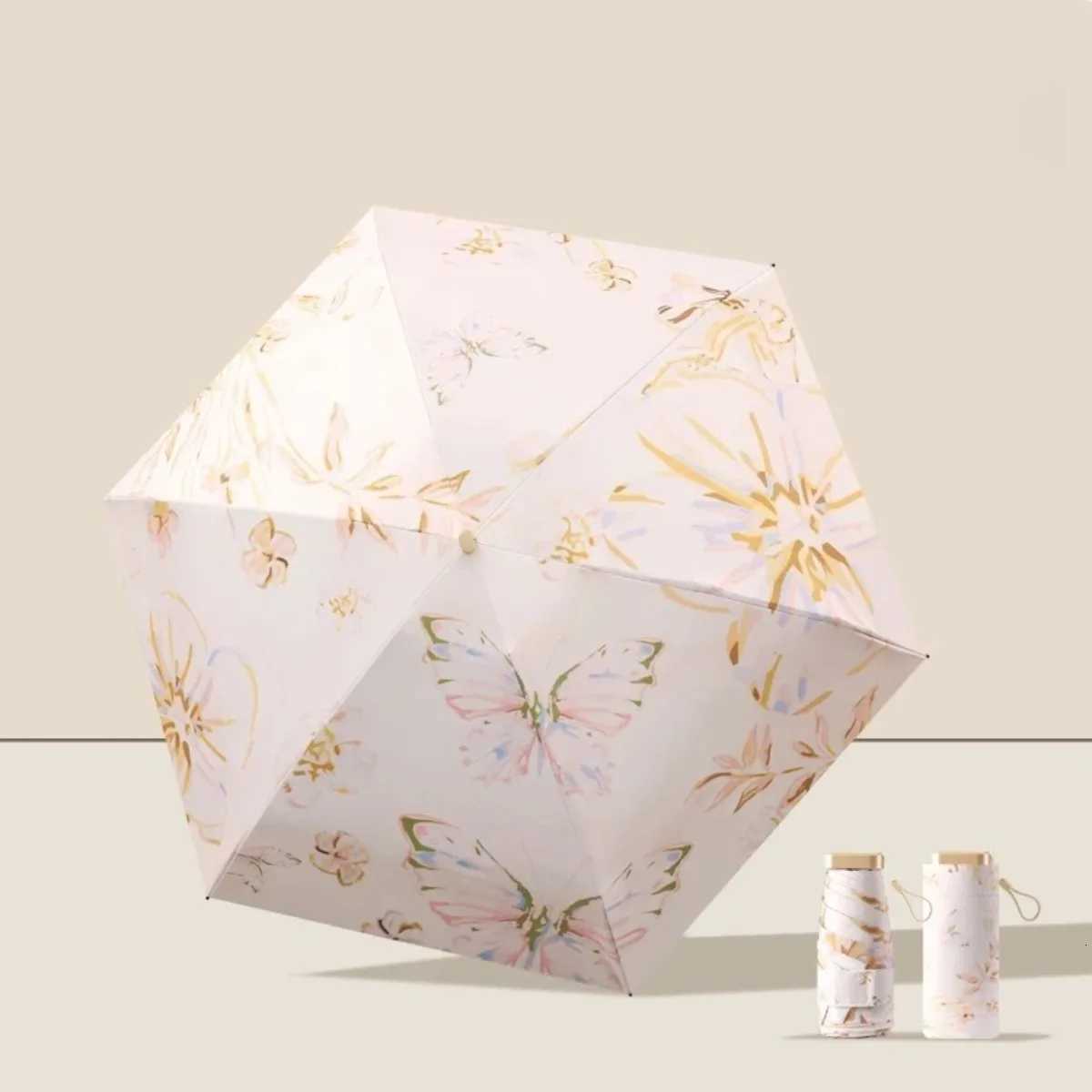 Five-fold Umbrella Flat Handle Gradual Change Umbrella Parasol Umbrella Female Anti Ultraviolet Student Mini Portable CompactM251122