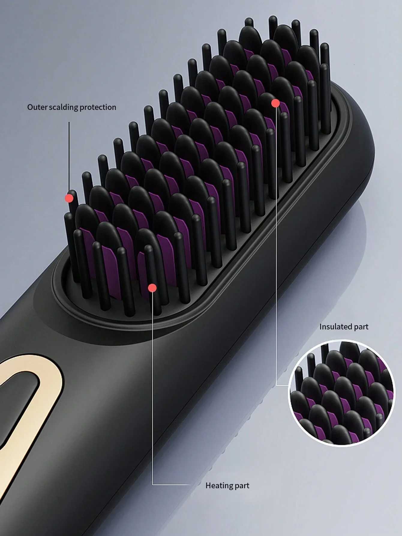 1PC Cordless Hair Straightener Brush USB Charging Mini Ionic Hot Comb Straightener For Women Ceramic Coating Anti-Scald LightwT251122