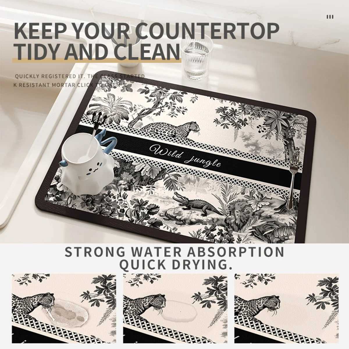 luxery Kitchen Dish Drying Mats Absorbent Coffee Machine Mat Drain Pad Tableware Quick Dry Counter Top Rug Non-slip Draining Placemat C251122