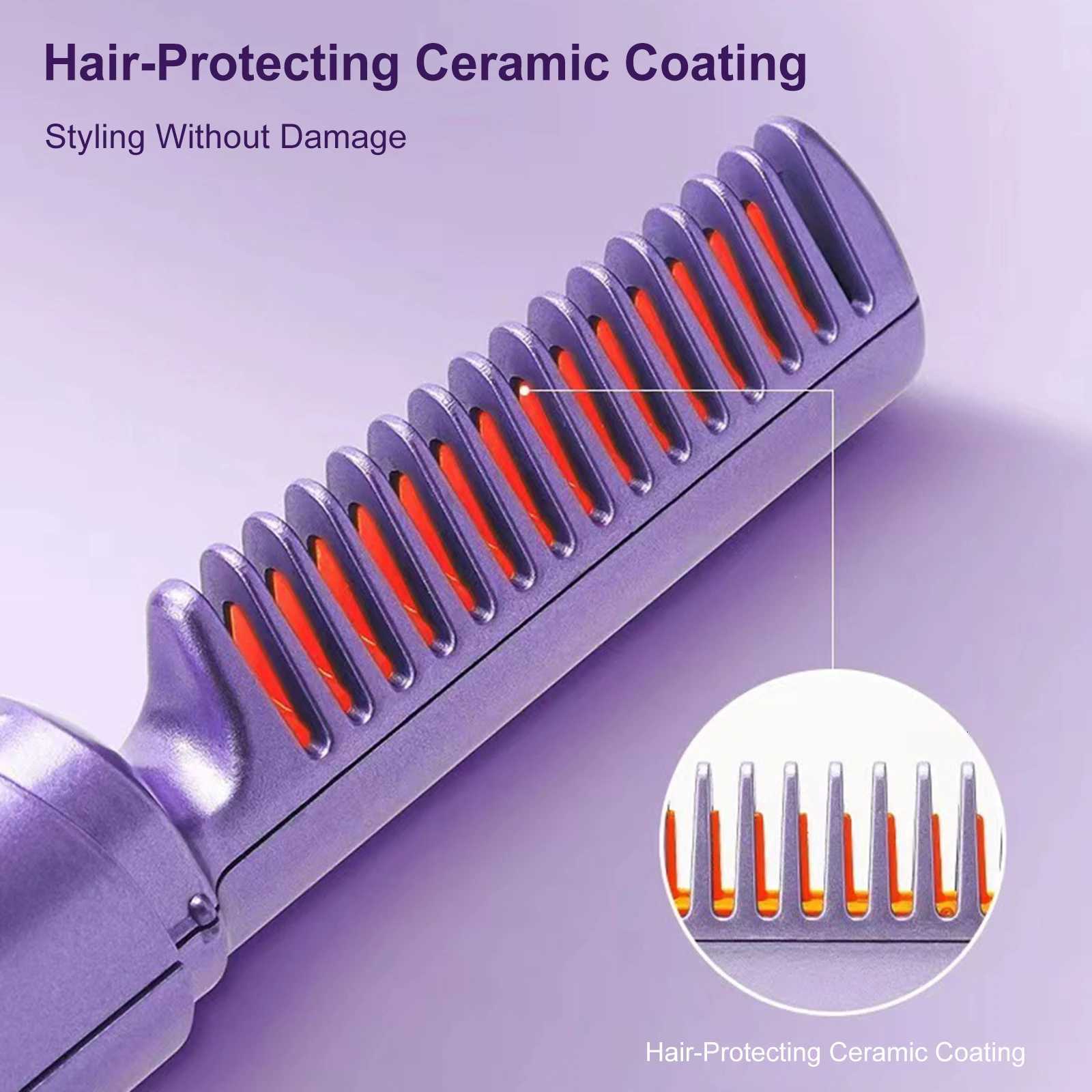 Hair Straightener Brush Cordless Ceramic Rechargeable Compact Cordless Heating Comb Portable Travel Heat Brush 3 TemperatureT251122