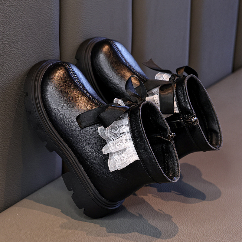 New designer shoes Girls Autumn Winter New British Style Little Girl Lace Edge Bow Martin Boots Fashionable Warm Versatile