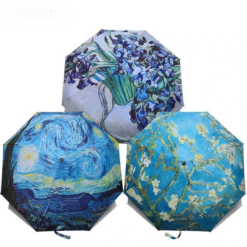 Automatic Umbrella Oil Painting Patterns Small Fresh Vinyl Umbrella Fashionable Portable Small Portable Umbrella For Women KidsM251122