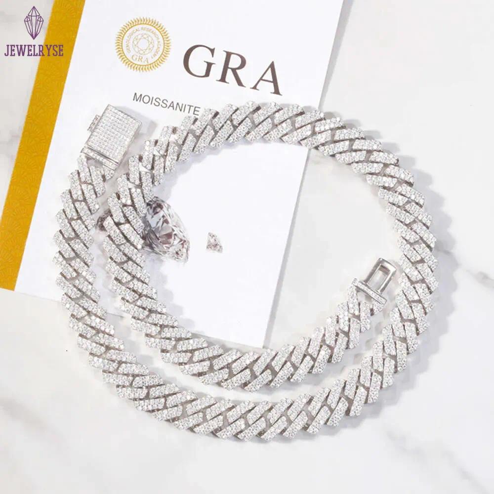 designer necklace moissanite chain silver necklace hip hop jewelry 15mm wide 2rows cuban link chains vvs moissanite white gold plated sterling sier cu