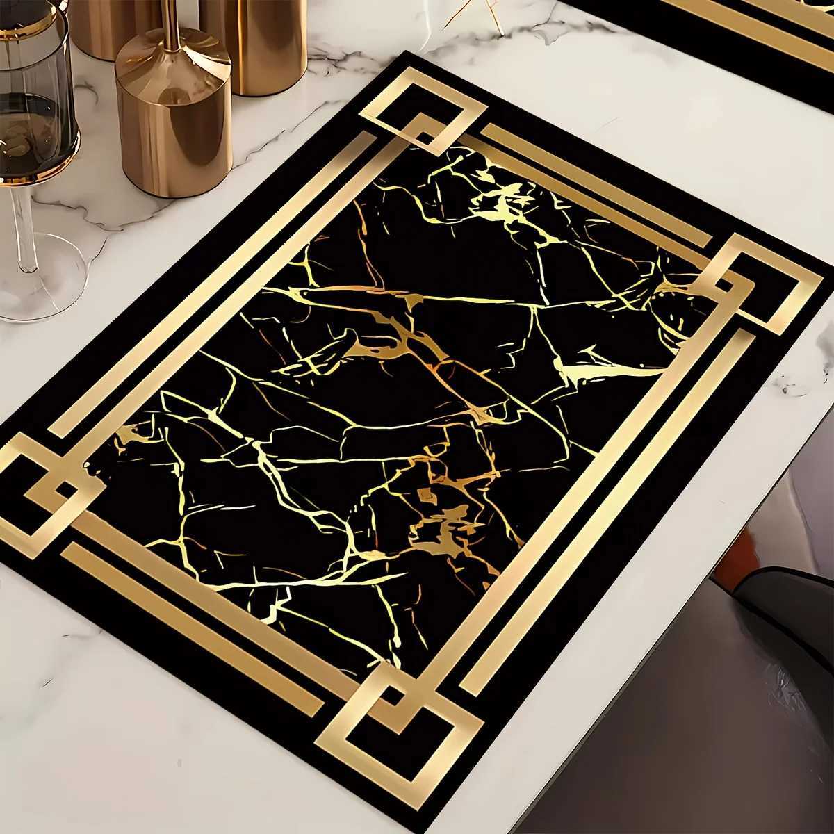 VIKAMA4/6/8/10pcs Black Gold Luxury Tableware Placemats Kitchen Coasters Dining Table Mats Party Decorative Placemats Home Decor C251122