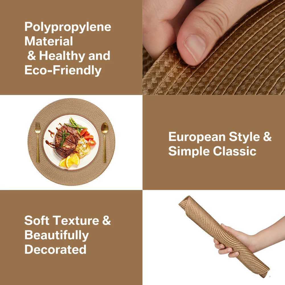 335cm Woven Table Place Mats with Coaster Round Place Mat Dining Tableware Washable Dinner Table Mats for Kitchen Wedding Decor C251122