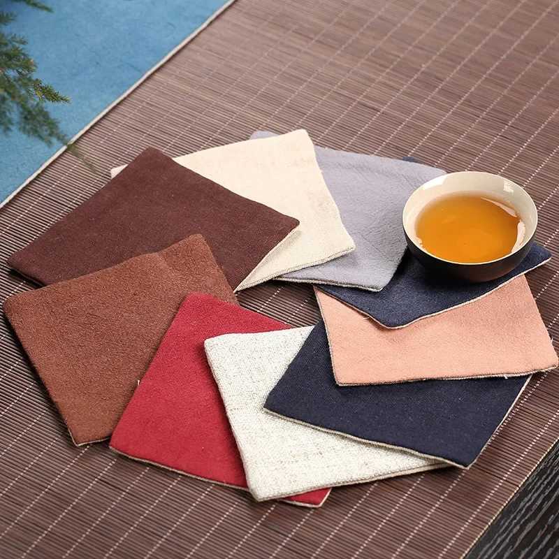Cotton and Linen Kung Fu Tea Coasters Simple Solid Color Square Coaster Anti-scald Absorbent Heat Insulation Mat Home Mats C251122
