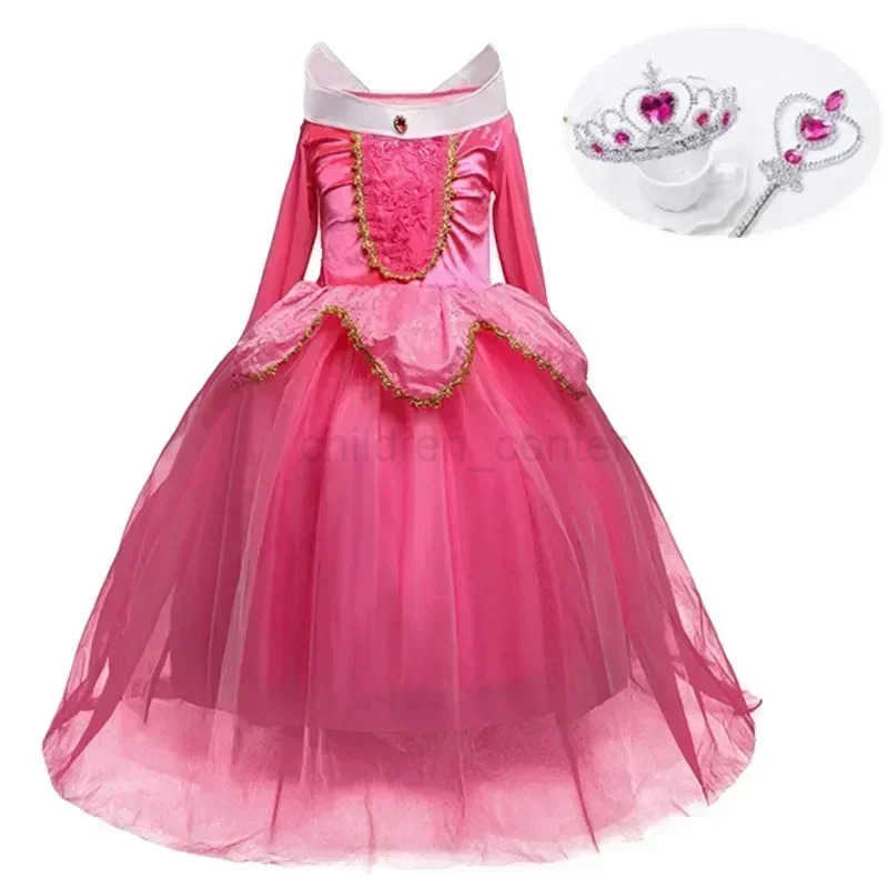 Disney Girl Princess Dress Children Cinderella Snow White Aurora Sofia Long Hair Princess Halloween Costume Childrens Birthday Party Dress W20250421