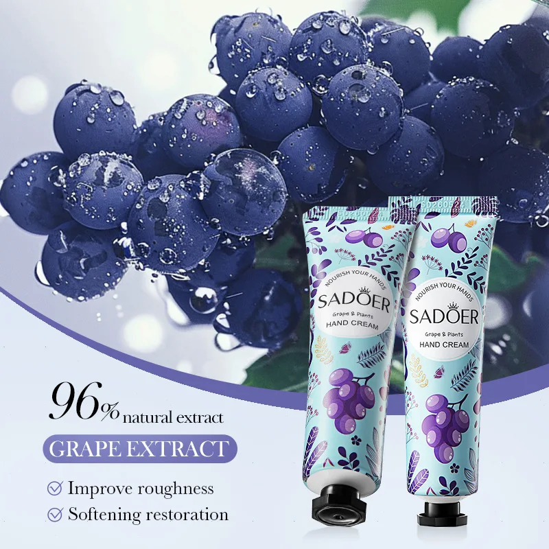 12pcs SADOER Grape Hand Cream AntiDrying Crack Moisturizing Brightening Repairing Creams For Hands Skin Care 251103