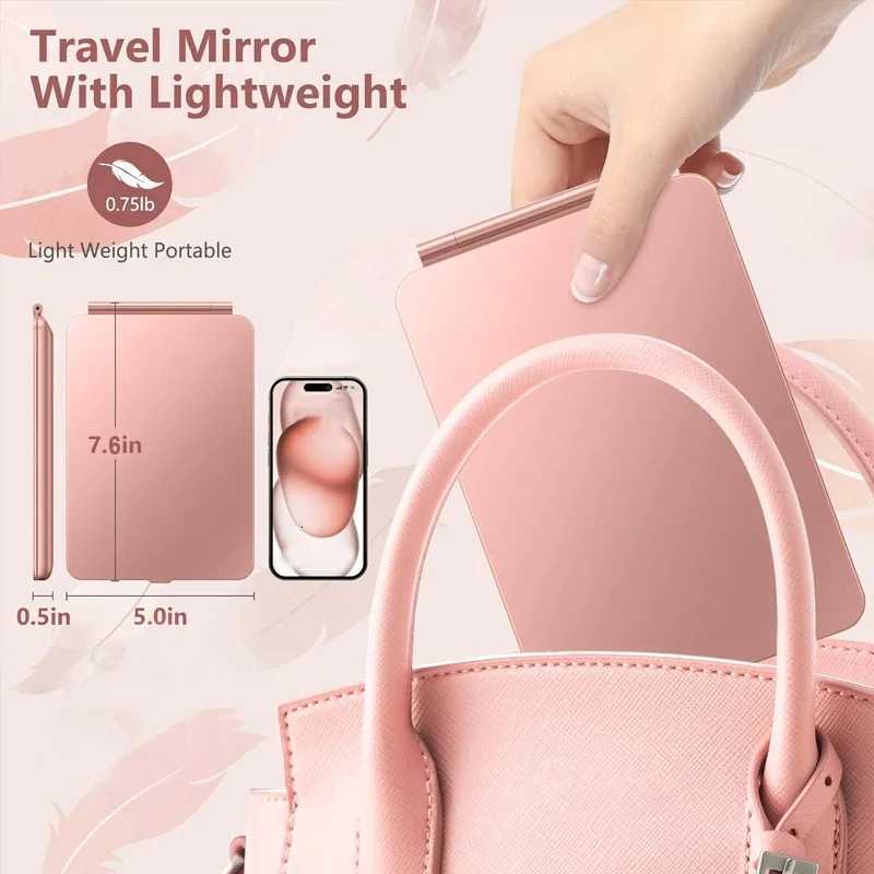 Portable Vanity Mirrors 3 Color LED Light Dimmable Touch Screen Makeup Mirror Rechargeable Foldable Tabletop Light Up Mirror M251122