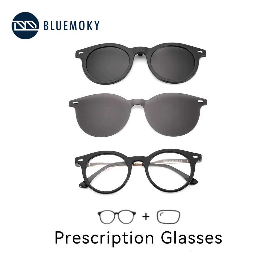 BLUEMOKY XL Size Business Style Prescription Glasses for Men Square Acetate Myopia Clip On Sunglasses 251114